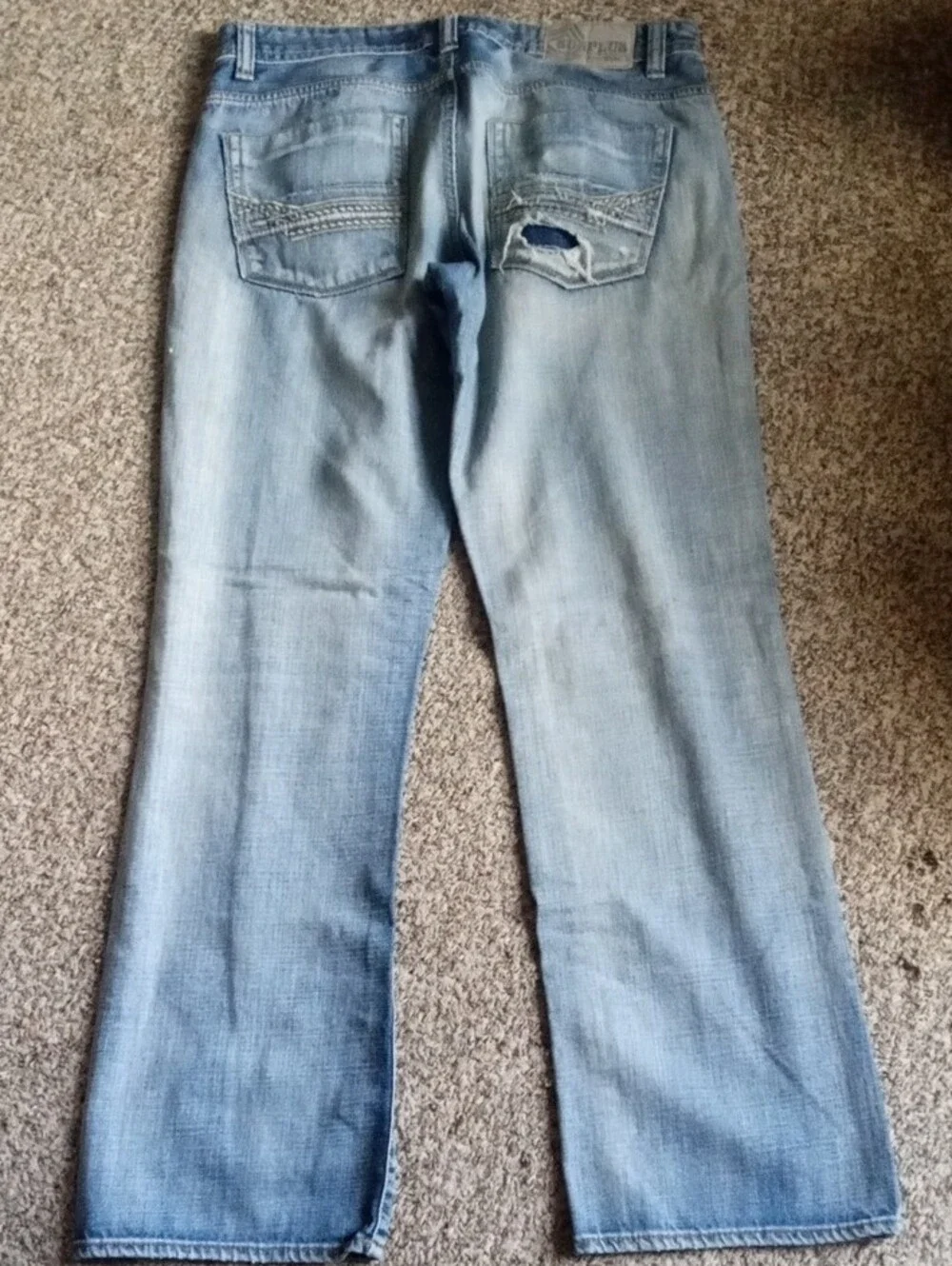 Light Wash Men's Straight Jeans with Distressed Back Pocket